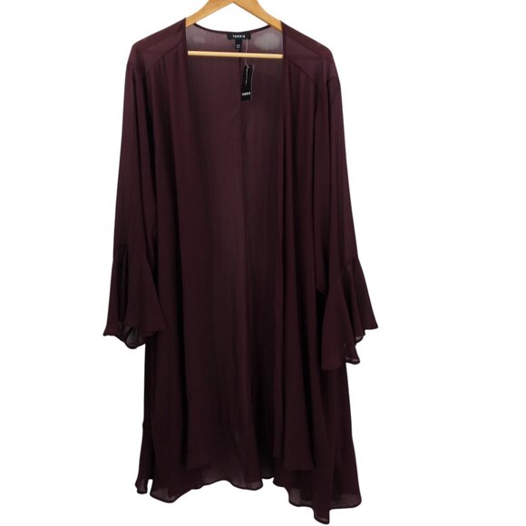 Torrid Sheer Open Front Duster Kimono Bell Sleeve Ruffle Size 5X/6X Witchy Wine - Picture 1 of 8